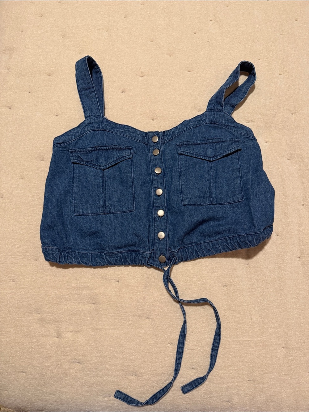 Free People Dark Denim Crop Button-Front Tank